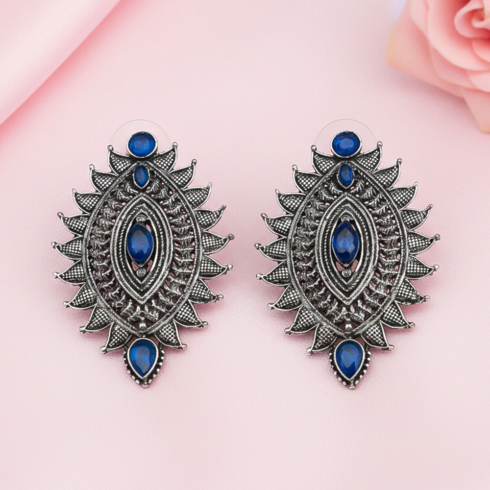 Oval drop stud earrings (Blue)