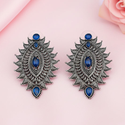 Oval drop stud earrings (Blue)