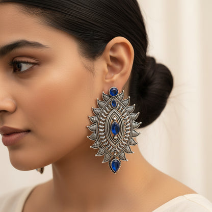Oval drop stud earrings (Blue)