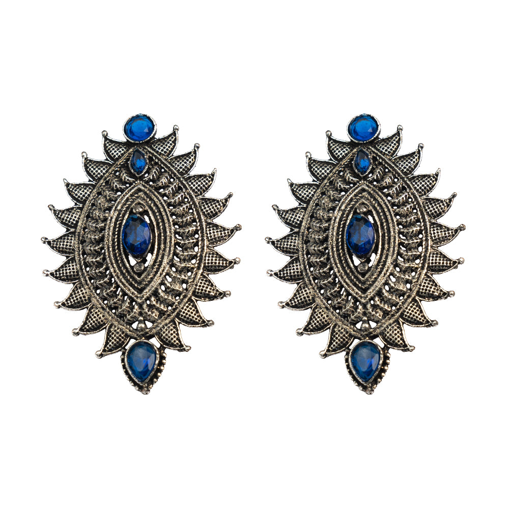 Oval drop stud earrings (Blue)