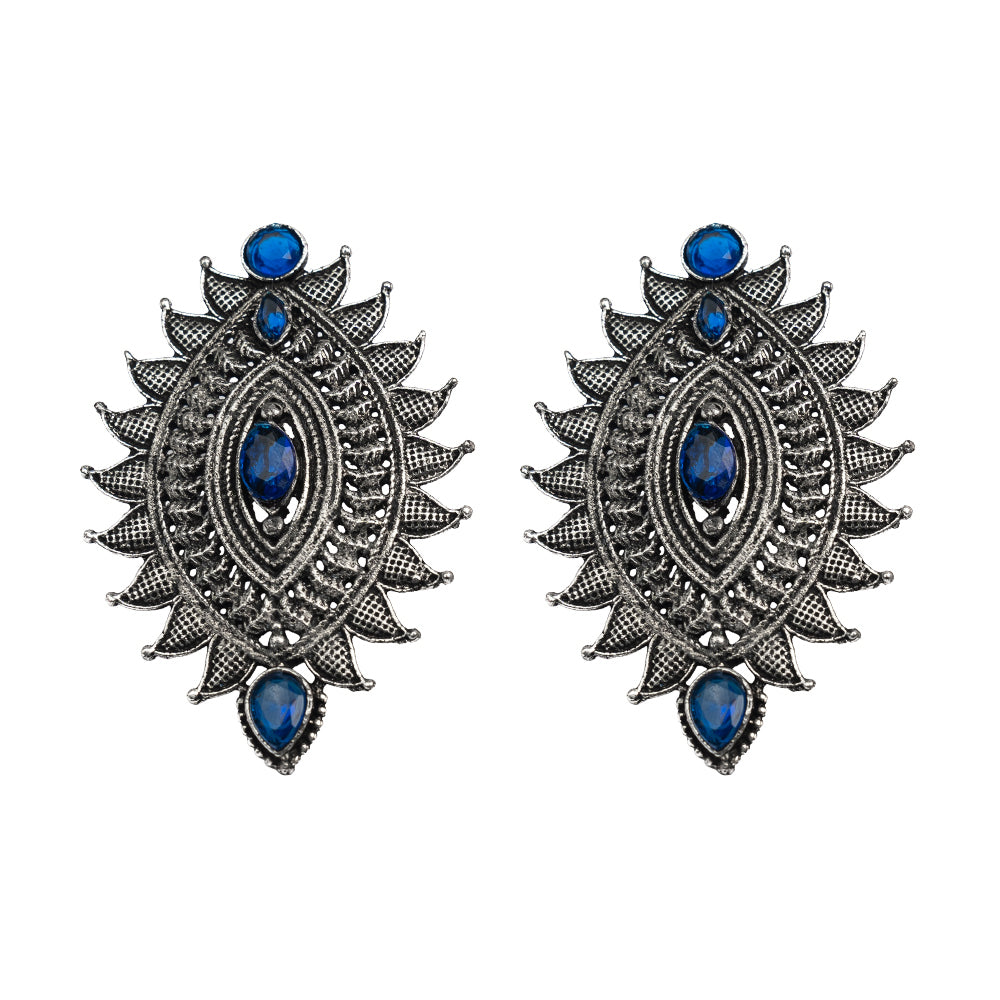 Oval drop stud earrings (Blue)