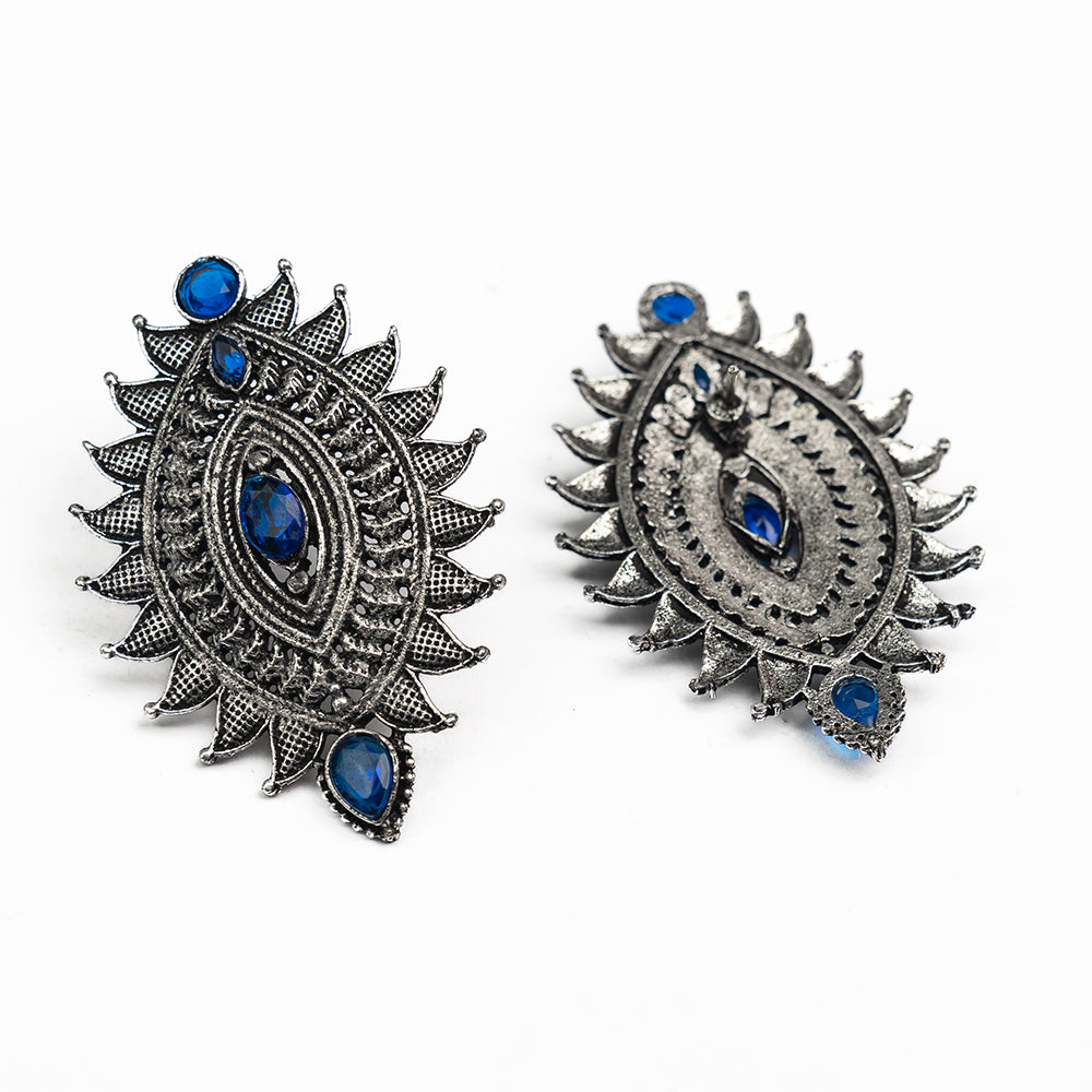 Oval drop stud earrings (Blue)