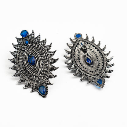 Oval drop stud earrings (Blue)