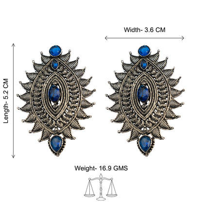Oval drop stud earrings (Blue)