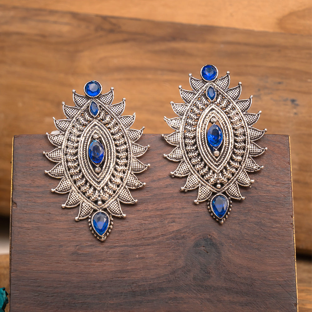 Oval drop stud earrings (Blue)