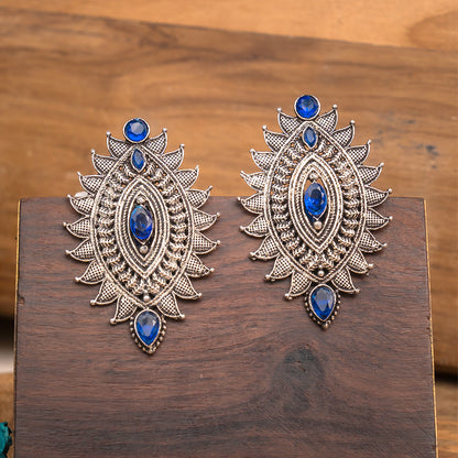 Oval drop stud earrings (Blue)