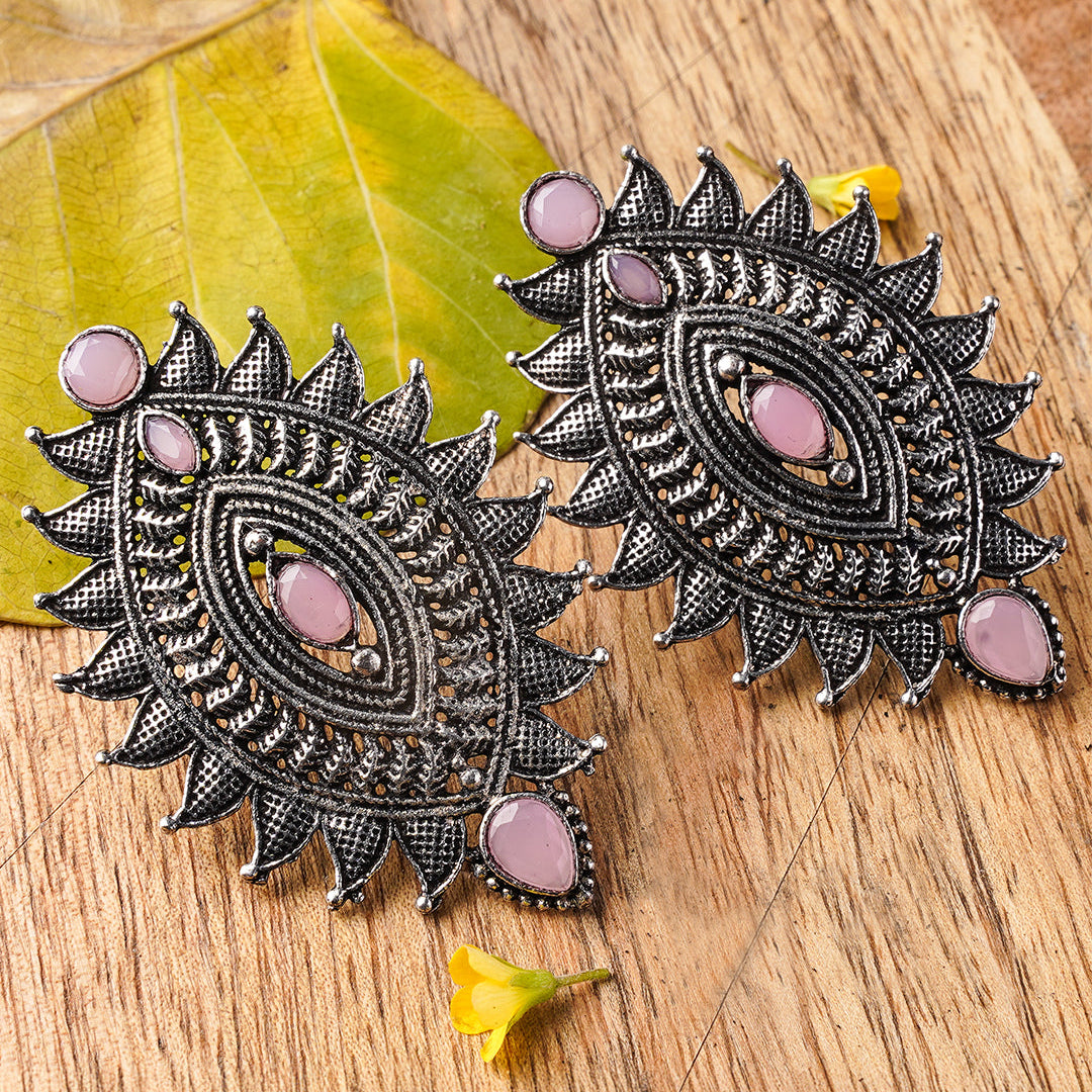Oval drop stud earrings (Baby Pink)