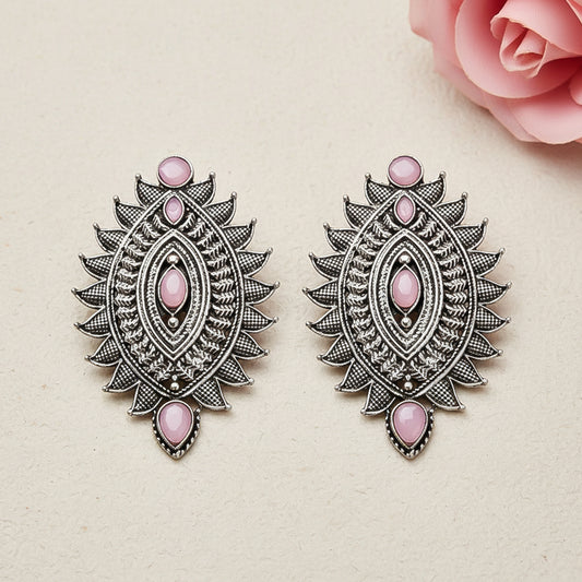 Oval drop stud earrings (Baby Pink)