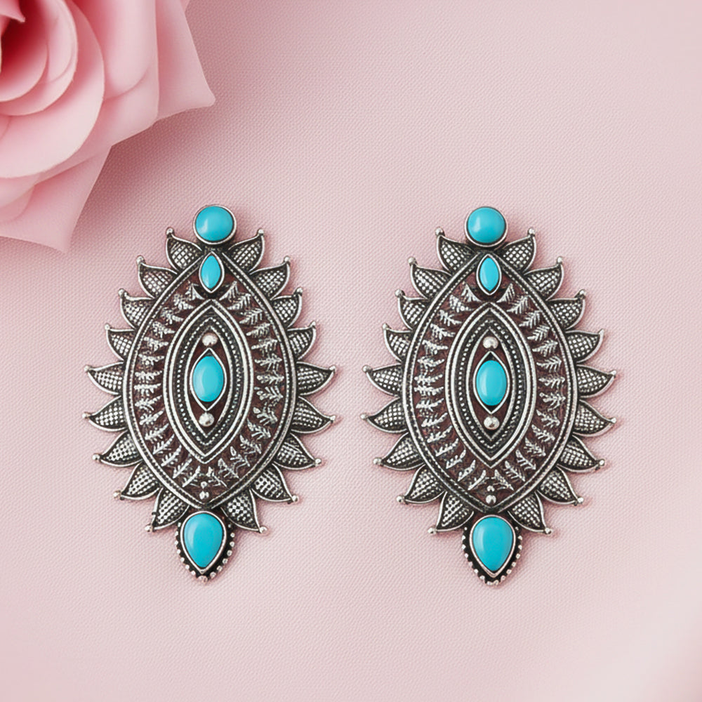 Oval drop stud earrings (Sky Blue)