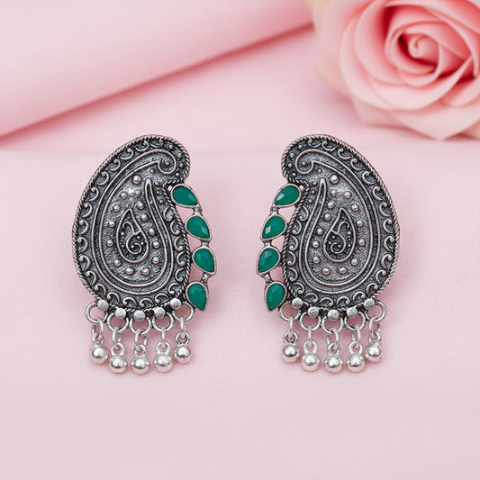 Curve and bloom stud earring (Green)