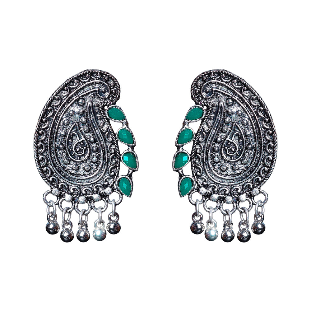 Curve and bloom stud earring (Green)