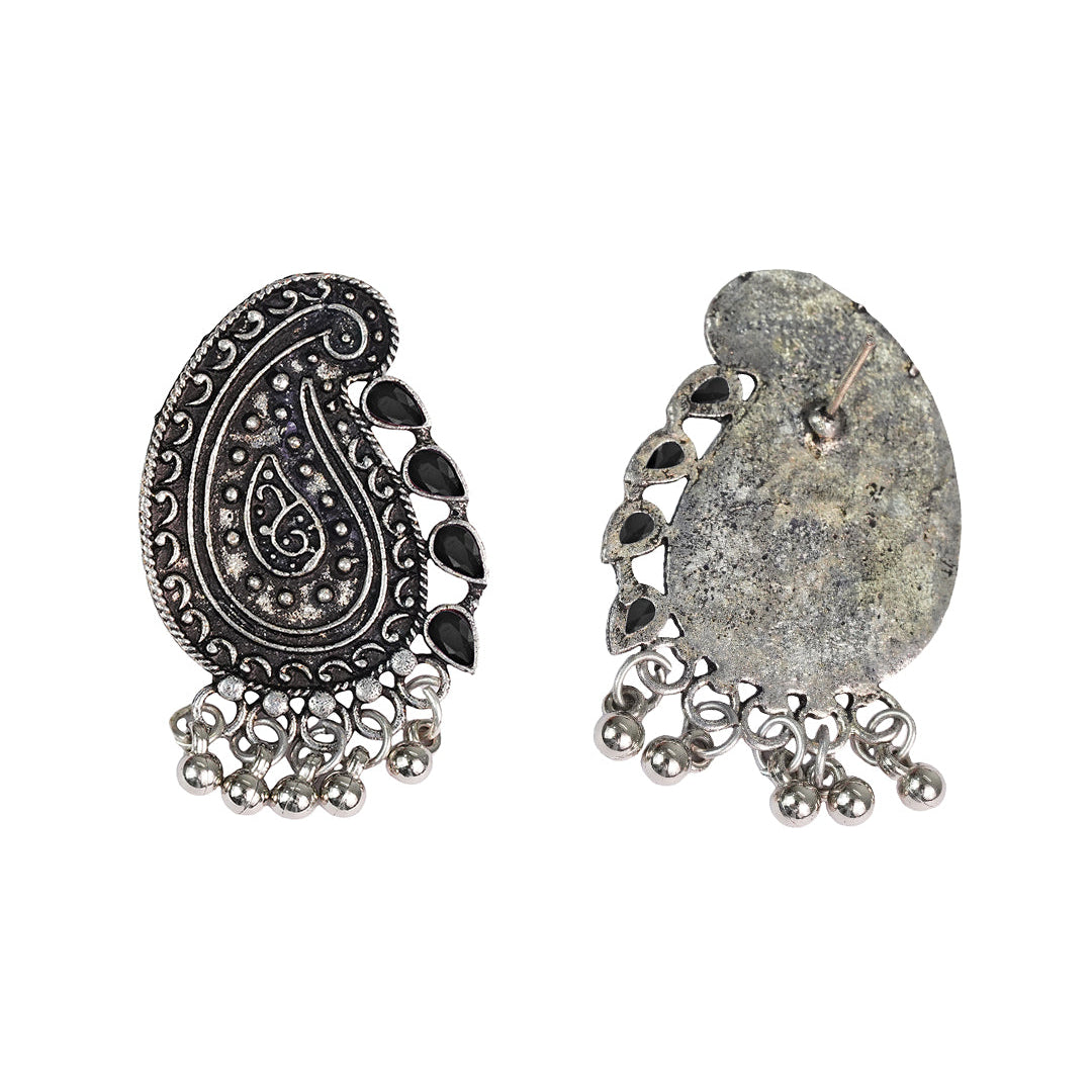 Curve and bloom stud earring (Black)