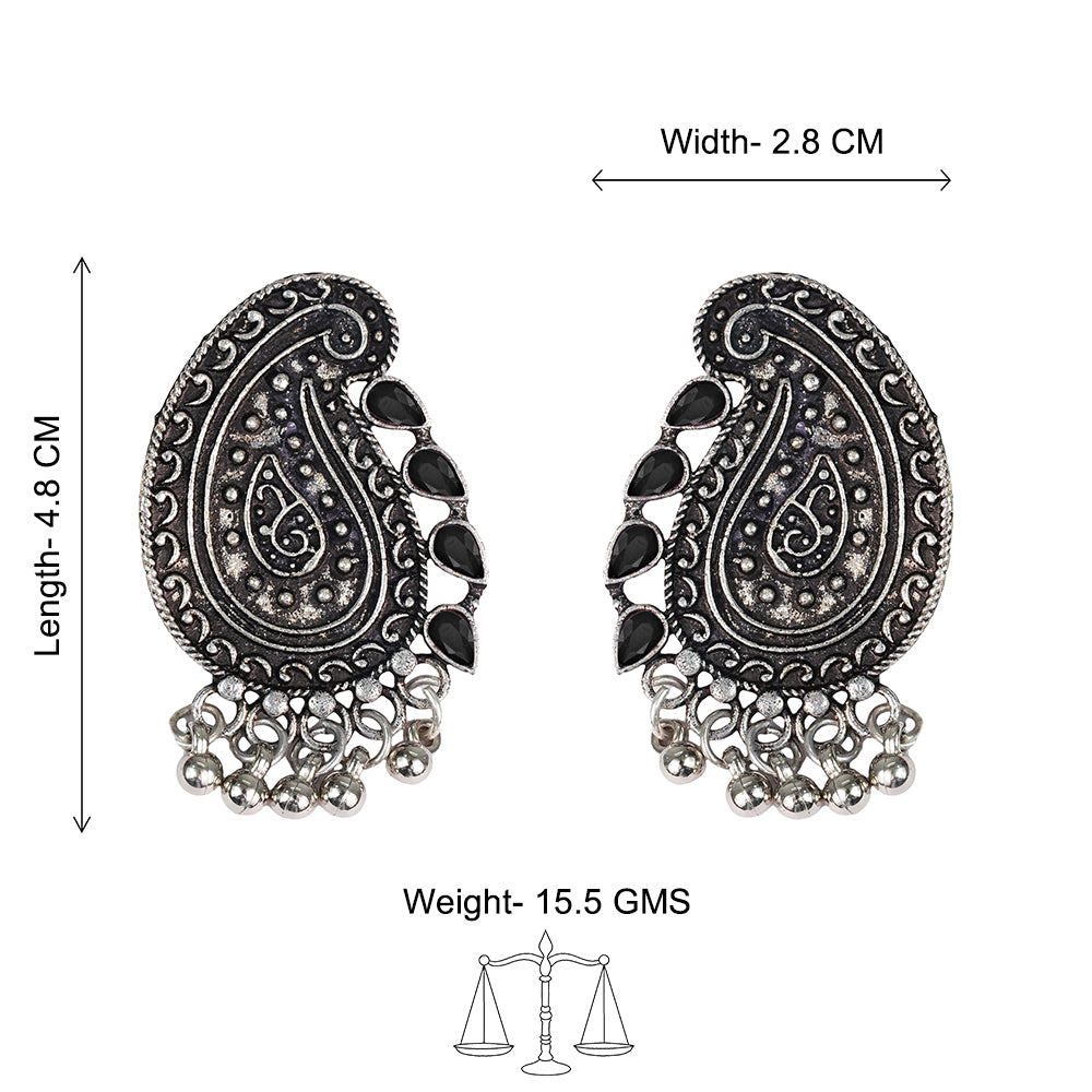 Curve and bloom stud earring (Black)
