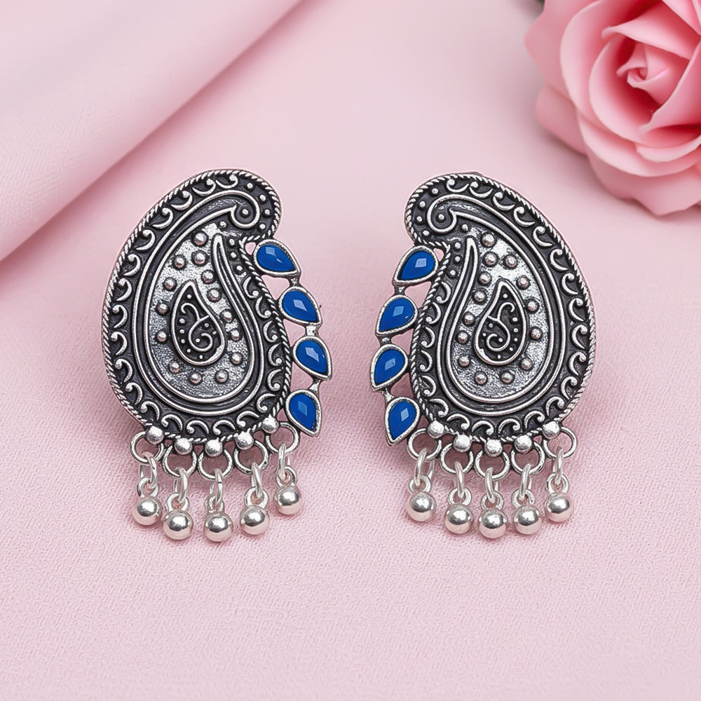 Curve and bloom stud earring (Blue)