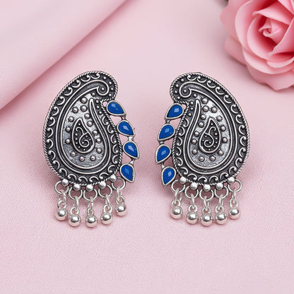 Curve and bloom stud earring (Blue)