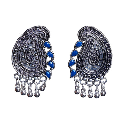 Curve and bloom stud earring (Blue)