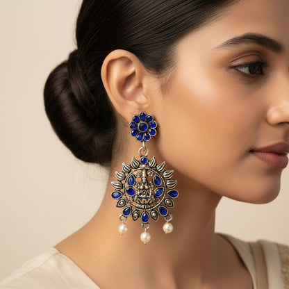 Dhan Laxmi dangler earring (Blue)