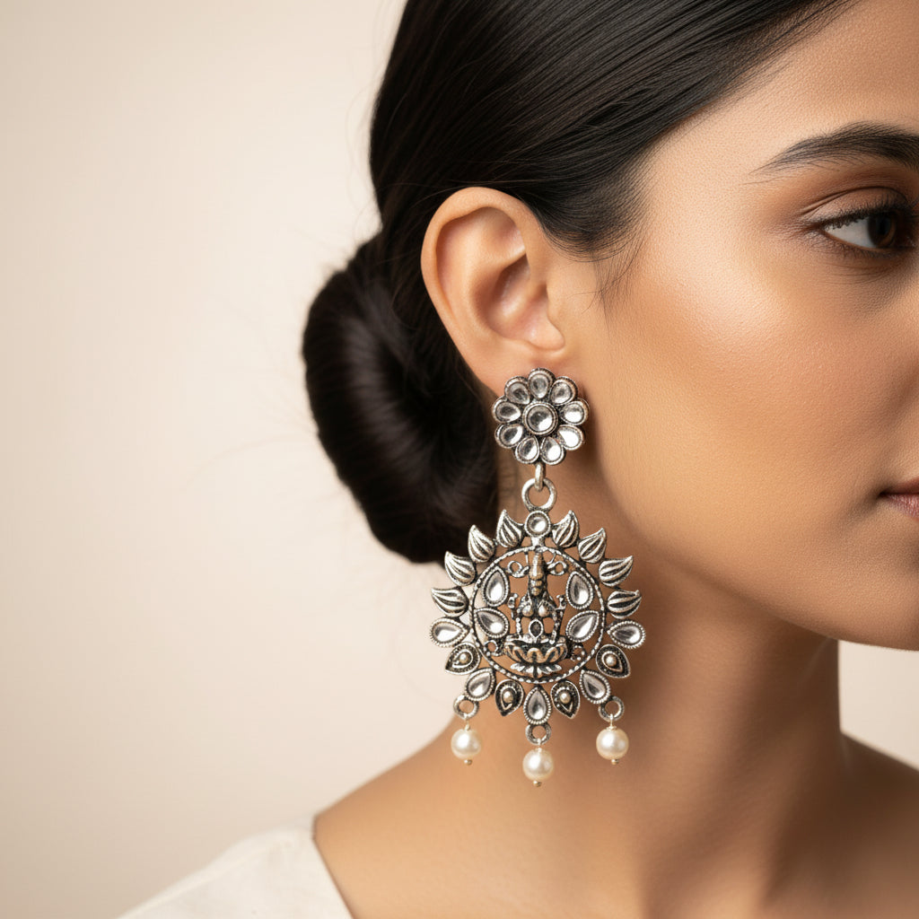 Dhan Laxmi dangler earring (White)