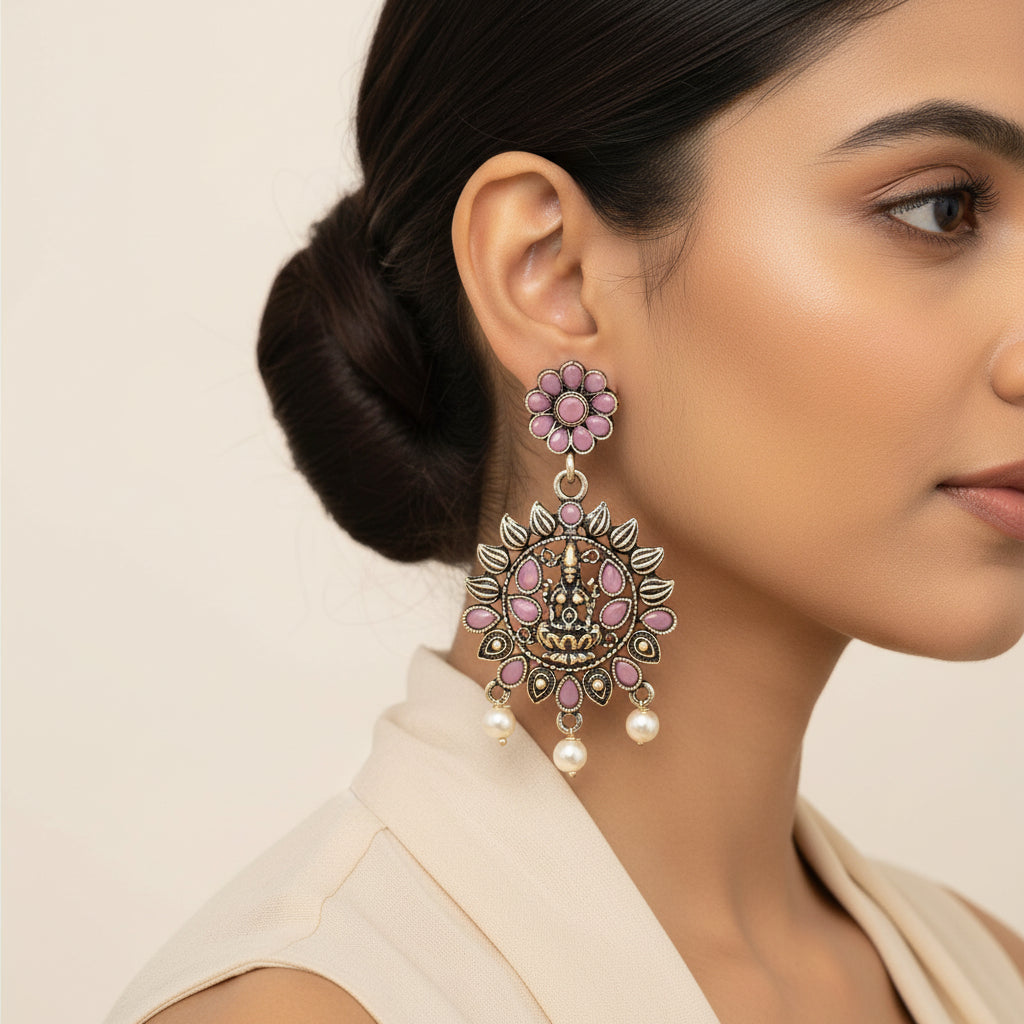 Dhan Laxmi dangler earring (Baby Pink)