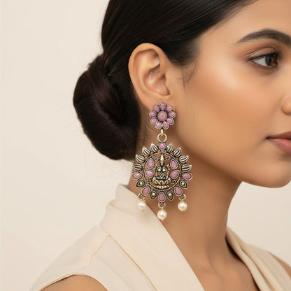 Dhan Laxmi dangler earring (Baby Pink)