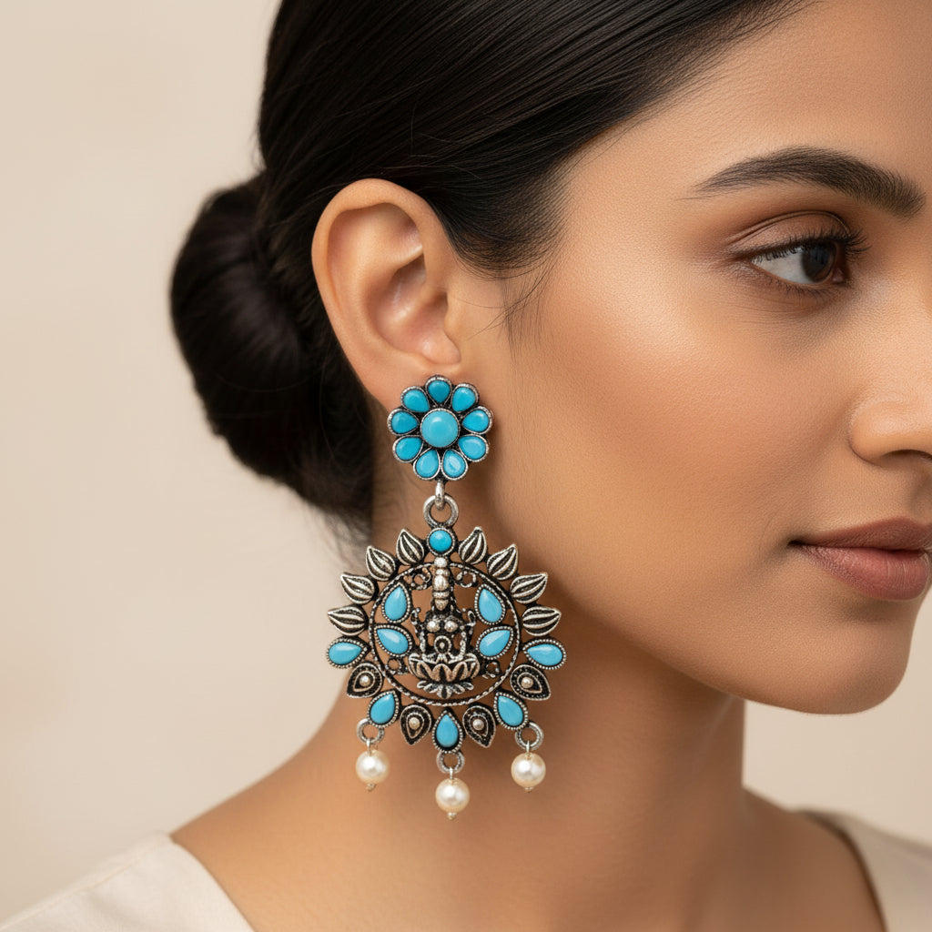 Dhan Laxmi dangler earring (Sky Blue)