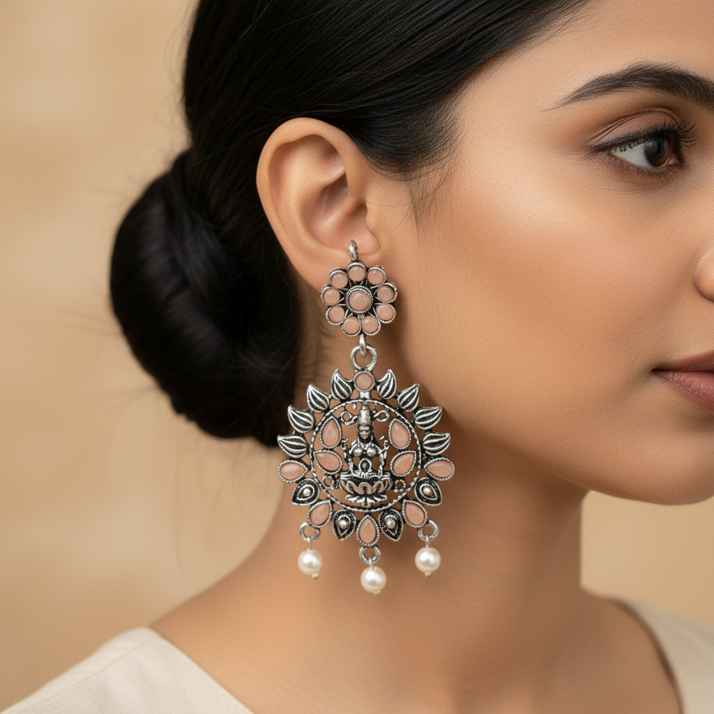 Dhan Laxmi dangler earring (Light Orange)