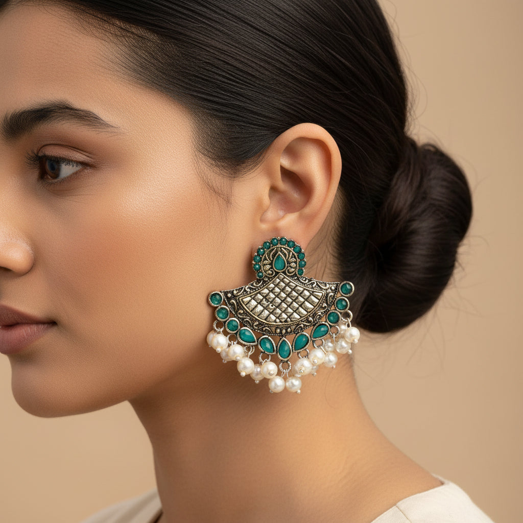 Royal Potli stud earrings (Green)