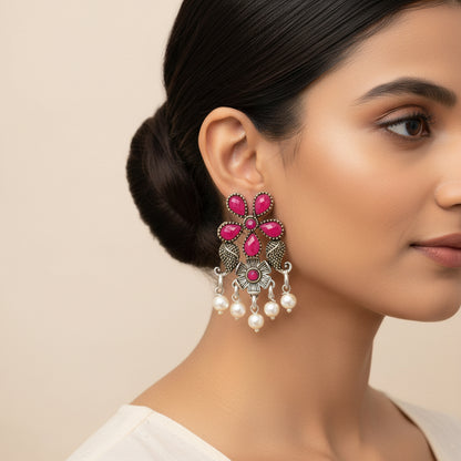 Floral Drop stud earrings (Red)
