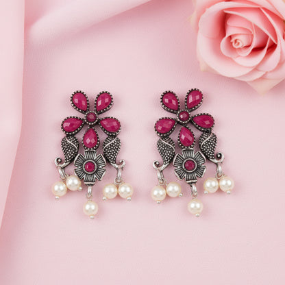 Floral Drop stud earrings (Red)