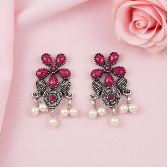 Floral Drop stud earrings (Red)