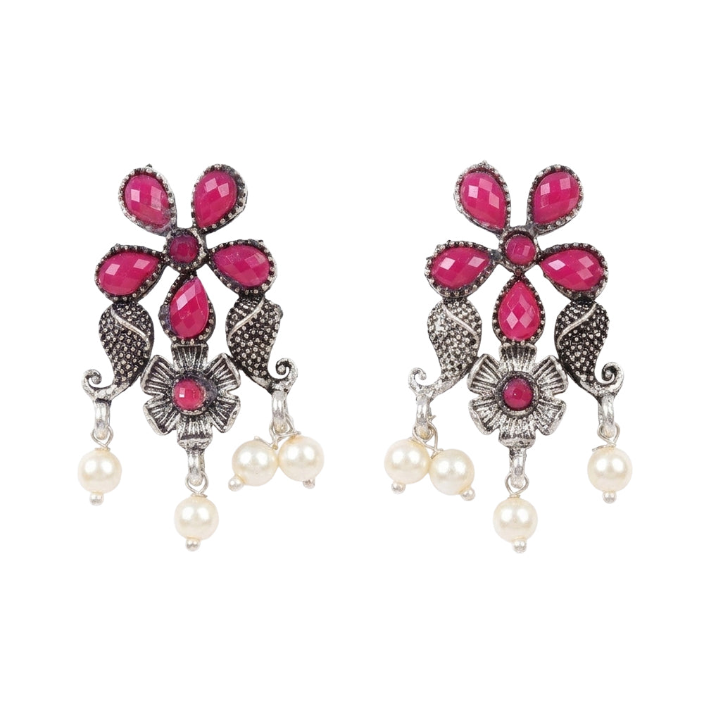 Floral Drop stud earrings (Red)