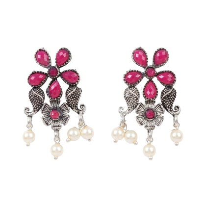 Floral Drop stud earrings (Red)