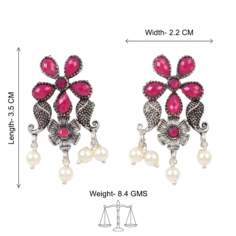 Floral Drop stud earrings (Red)