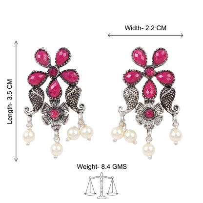 Floral Drop stud earrings (Red)