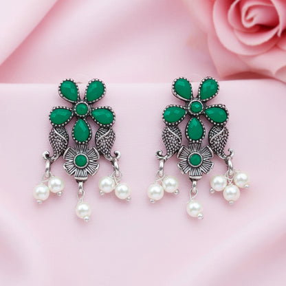 Floral Drop stud earrings (Green)