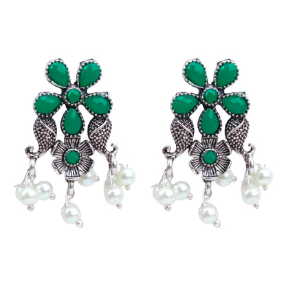 Floral Drop stud earrings (Green)