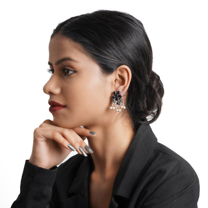 Wonderful wildflower oxidised stud earrings (Black)&Floral Drop stud earrings (Black) Combo set