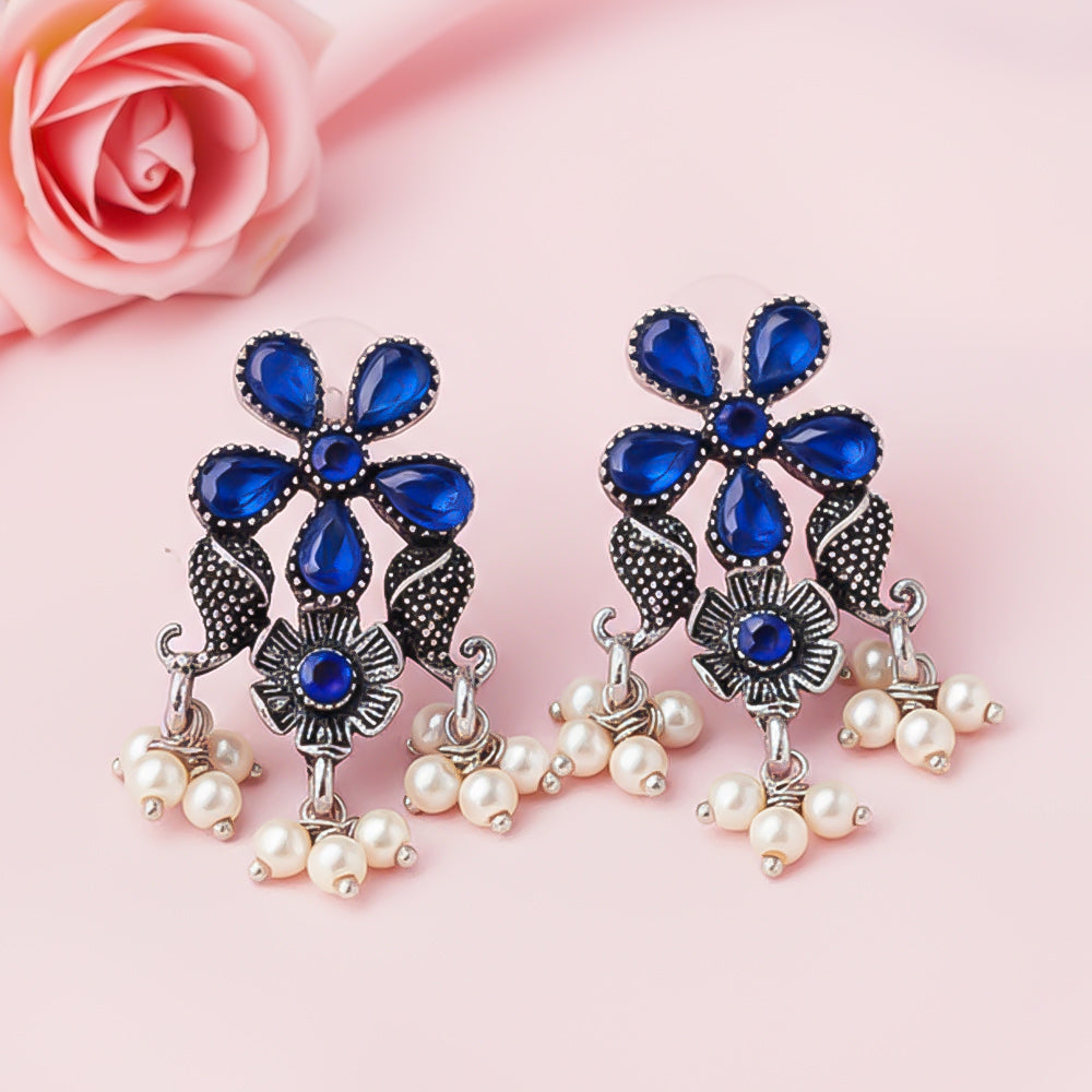Floral Drop stud earrings (Blue)