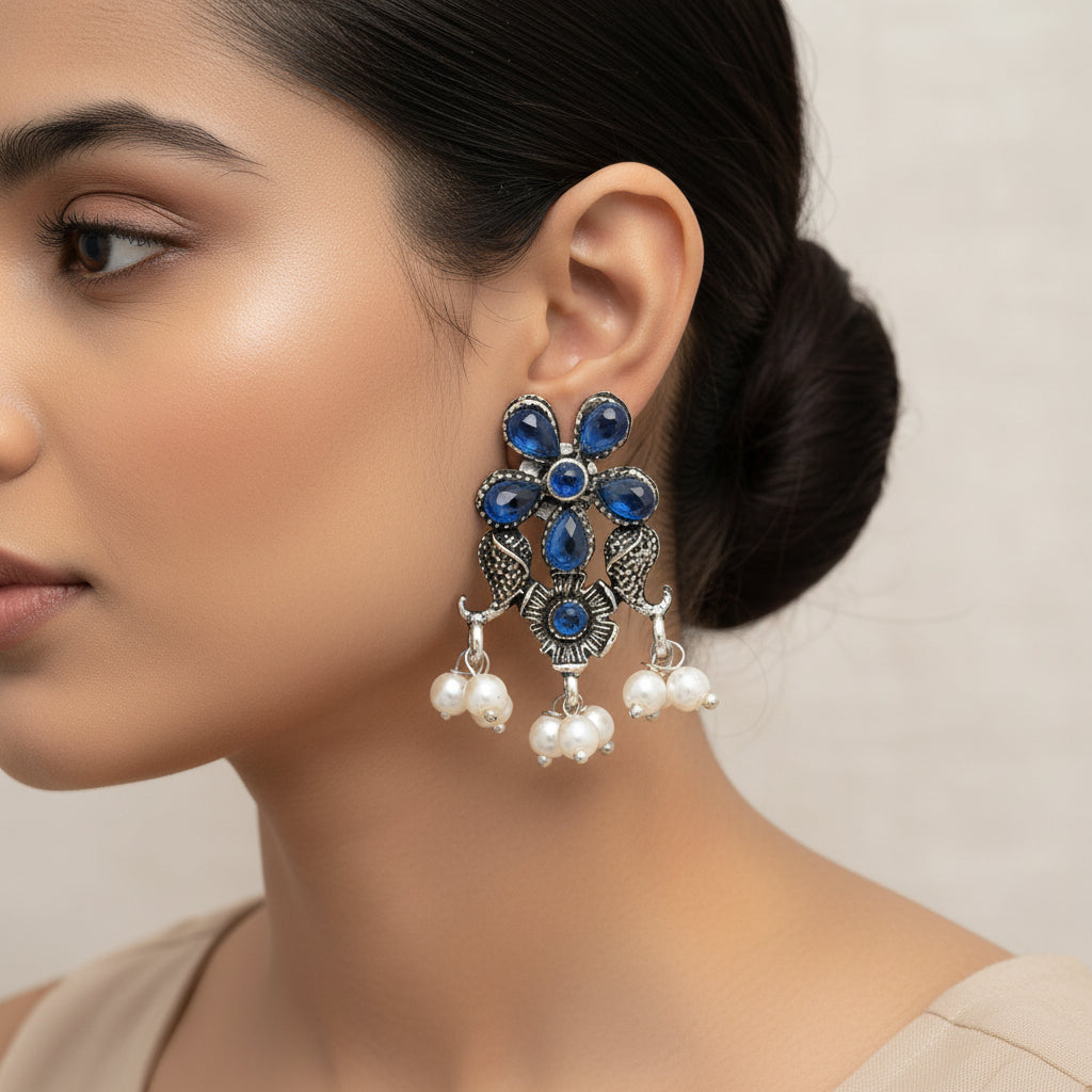 Floral Drop stud earrings (Blue)