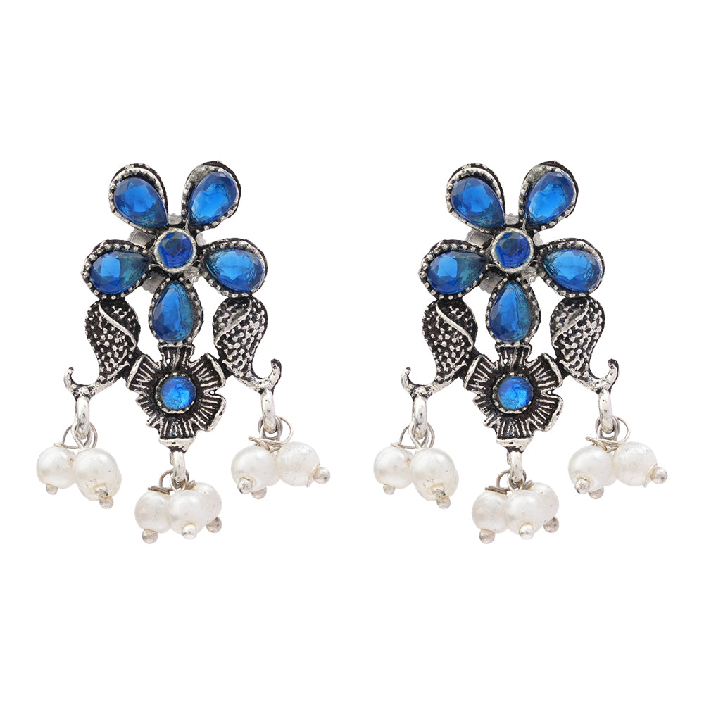 Floral Drop stud earrings (Blue)