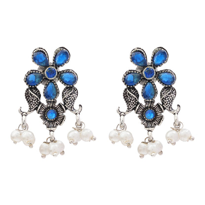 Floral Drop stud earrings (Blue)