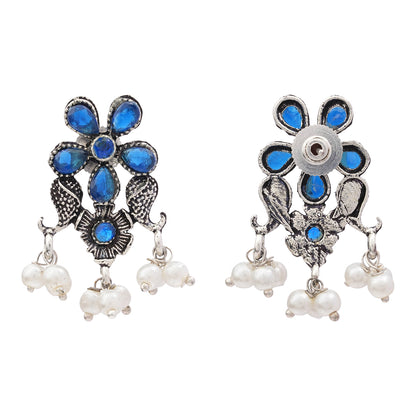 Floral Drop stud earrings (Blue)