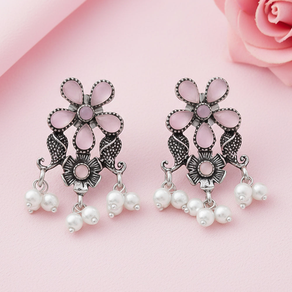 Floral Drop stud earrings (Baby Pink)