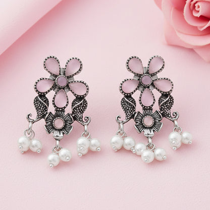 Floral Drop stud earrings (Baby Pink)