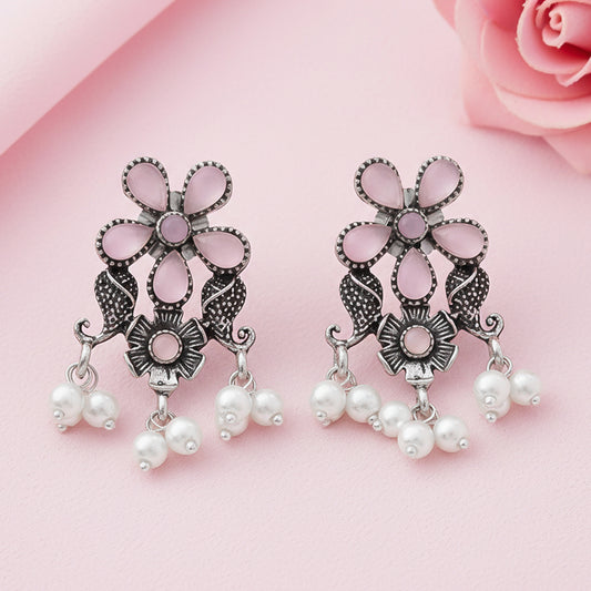Floral Drop stud earrings (Baby Pink)