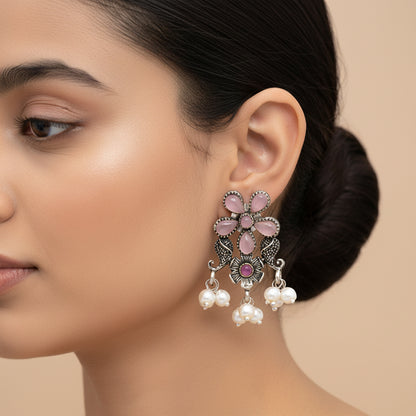 Floral Drop stud earrings (Baby Pink)