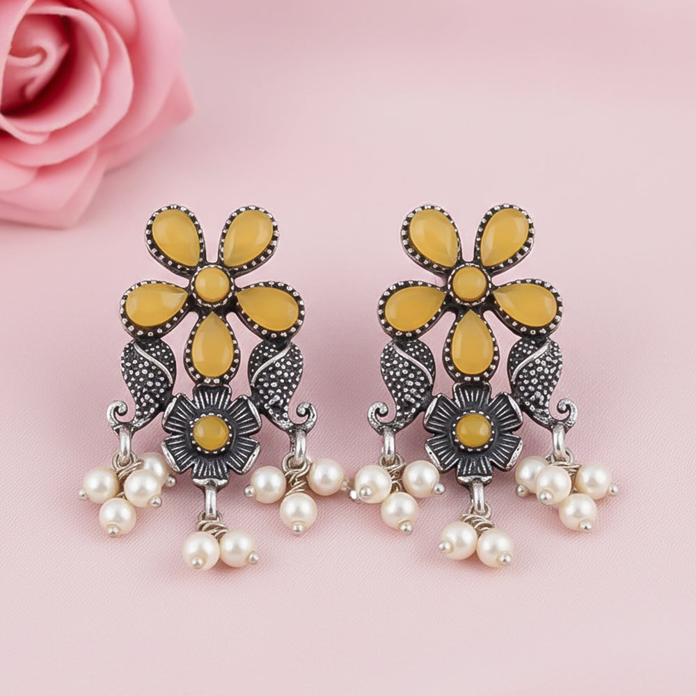 Floral Drop stud earrings (Yellow)