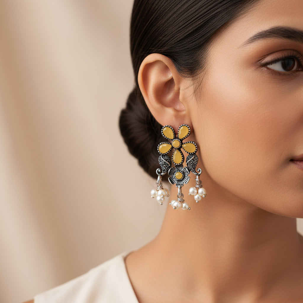 Floral Drop stud earrings (Yellow)
