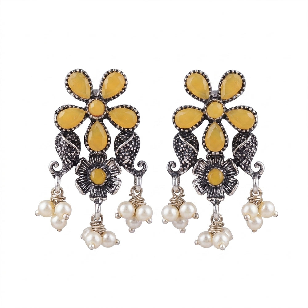 Floral Drop stud earrings (Yellow)