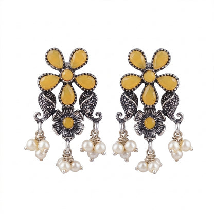 Floral Drop stud earrings (Yellow)